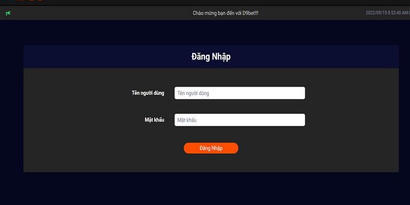 Điền đúng dữ liệu tài khoản đăng nhập D9bet